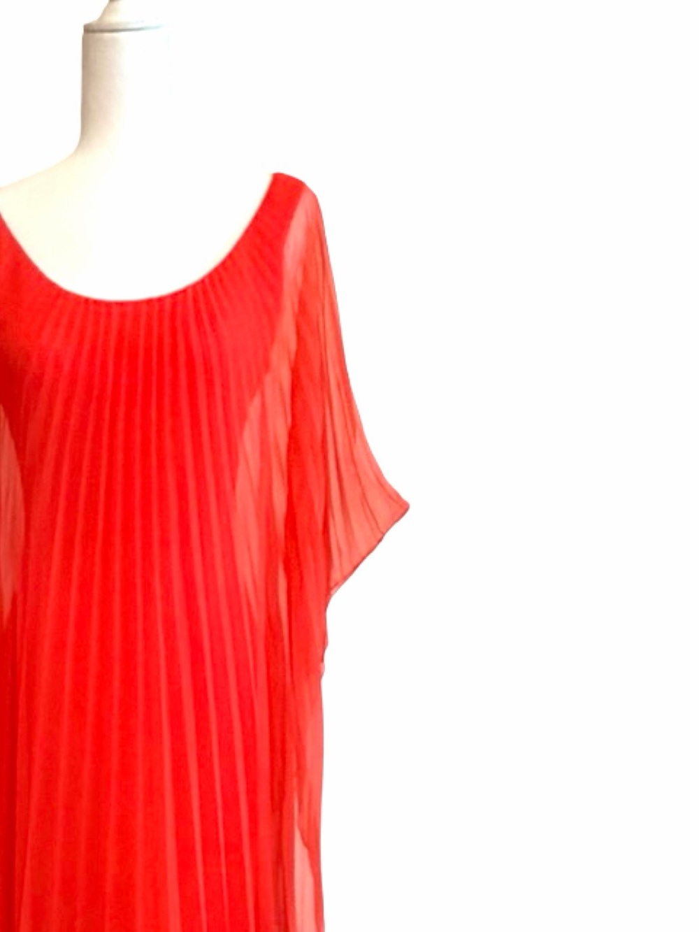 Vintage | Bright Orange Red Pleated Chiffon Goddess Dress - Picture 3 of 16